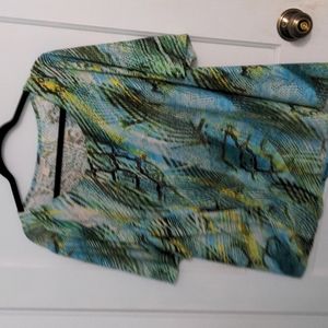 Dana Buchman Size L Short Sleeve Light Blue Teal Yellow Jersey